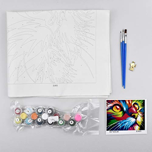 NATUCE Malen Nach Zahlen DIY Ölgemälde für Kinder Erwachsene Anfänger, DIY Malen Nach Zahlen Vorgedruckt Leinwand-Ölgemälde Geschenk Kits Home Haus Dekor - Bunter Katze 40 * 50 cm (Ohne Rahmen) – Bild 3