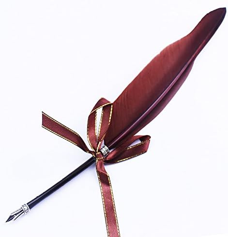 Featty Gifts Writing Quill Pen Vintage Hand Crafted Retro Feather,6 Colors(Brown)