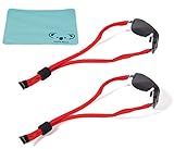 Koala Lifestyle Croakies Lycra Floater Floating Eyewear Retainer Sunglass Strap | Eyeglass & Glasses Float | Water Sports Holder Keeper Lanyard | 2pk Bundle + Cloth, Red