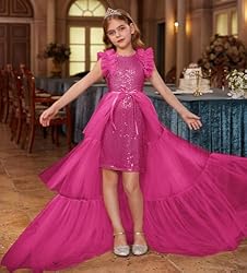 GRACE KARIN Girls Hot Pink Dress Size 8 Sequin