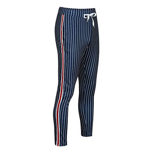 ZEFOTIM Pants for Men Mens Joggers Striped Patchwork Casual Drawstring Sweatpants Trouser Long Pants(Navy,Small)