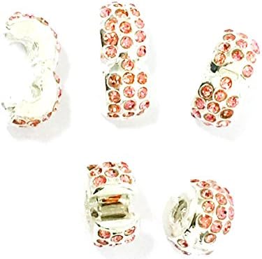 RKC Jewelz x 5 Pcs Shiny PINK CRYSTAL GEMSTONE Stopper CHARM Beads Clips Lock Feature For Fits Charm Bracelets Necklaces Jewellery Making Compatible with Pandora Biagi Troll Chamilia Chains Bracelets