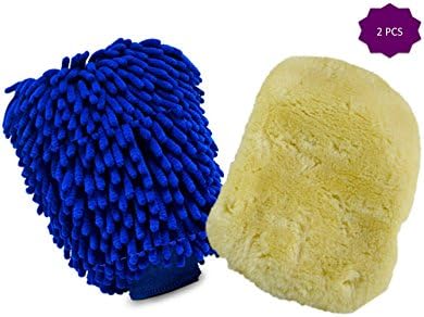Wash Mitts - Set of 2 - One Premium Chenille Microfiber Scratch-Free Cleaning Gloves and one Ultra-soft Polishing Cloth for car, glass mirror and metal (Wash &amp; Polish Mitten)