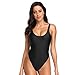 Dixperfect Women's Retro 80s/90s Inspired High Cut One Piece Swimwear Bathing Suit (L, Black)
