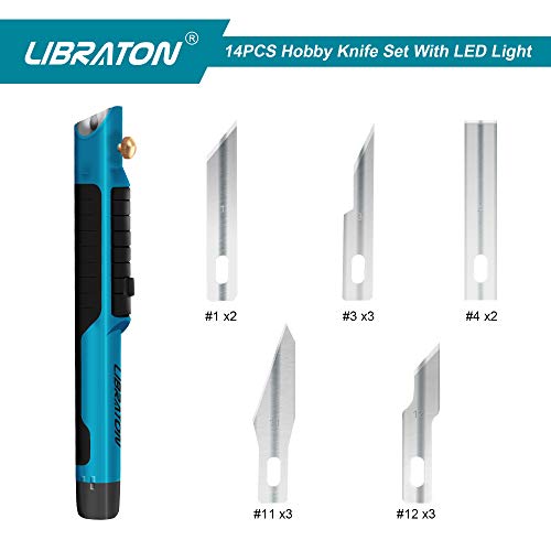 Libraton Craft Knife Set with LED Light, Hobby Precision Knife Set with Refill SK5 Blades