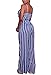 SheKiss Women's Sexy Spaghetti Strap Striped High Waist Wide Leg Long Pants Palazzo Jumpsuit Rompers Ladies Outfits DarkBlue