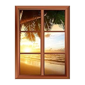 Wall26 Removable Wall Sticker/Wall Mural - Palm Tree and Tropical Beach - Creative Window View Vinyl Sticker - 24"x32"