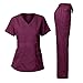 Dagacci Medical Uniform Women's Scrubs Set Stretch Ultra Soft Y-Neck Wrap Top and Pants Egg Plant XL