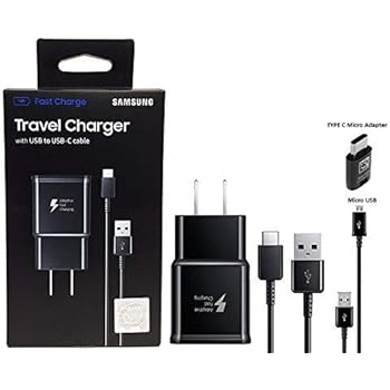 Official Samsung Adaptive Fast Charging Charger - With M3 C to C & A TYPE & Micro USB, For S8,S9,S10,+,Note8,Note9,Note10 (Bundle Kit)