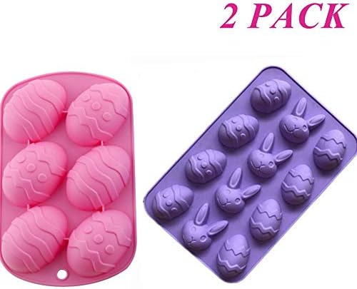 2 Rabbit & Egg Shaped Silicone Molds - Easter Bunny Soap Jello Shapes - DIY Bath Bomb & Cake Baking - Homemade Holiday Baked Gifts - Soaps Mold, Ice Cube, Chocolate, Candy, Baking Muffin Cake Cupcake