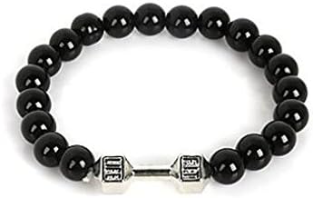 XIEXIE Beadia 1Pc Live Lift Dumbbell Bracelet 8mm Black Glass Beads Strand Bracelet , one size