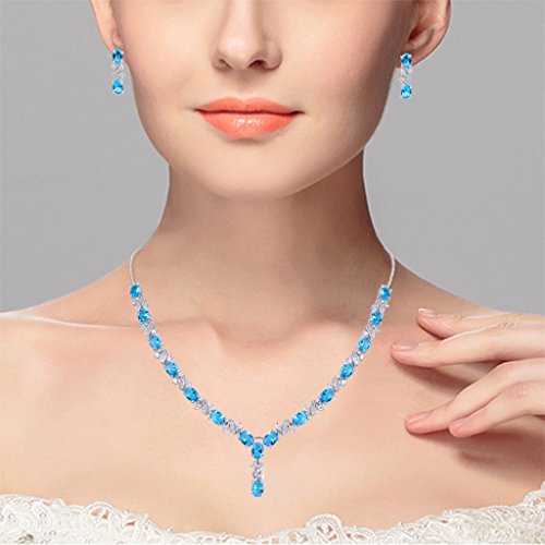 EleQueen Women's Silver-tone Cubic Zirconia Oval Shape Leaf Necklace Earrings Set For Brides And Weddings Sky Blue