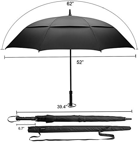 Golf Umbrella 62 inch , Extra Large Double Canopy Windproof and Auto Open, 210T Micro Weave Fabric by INNOCHEER(Black)