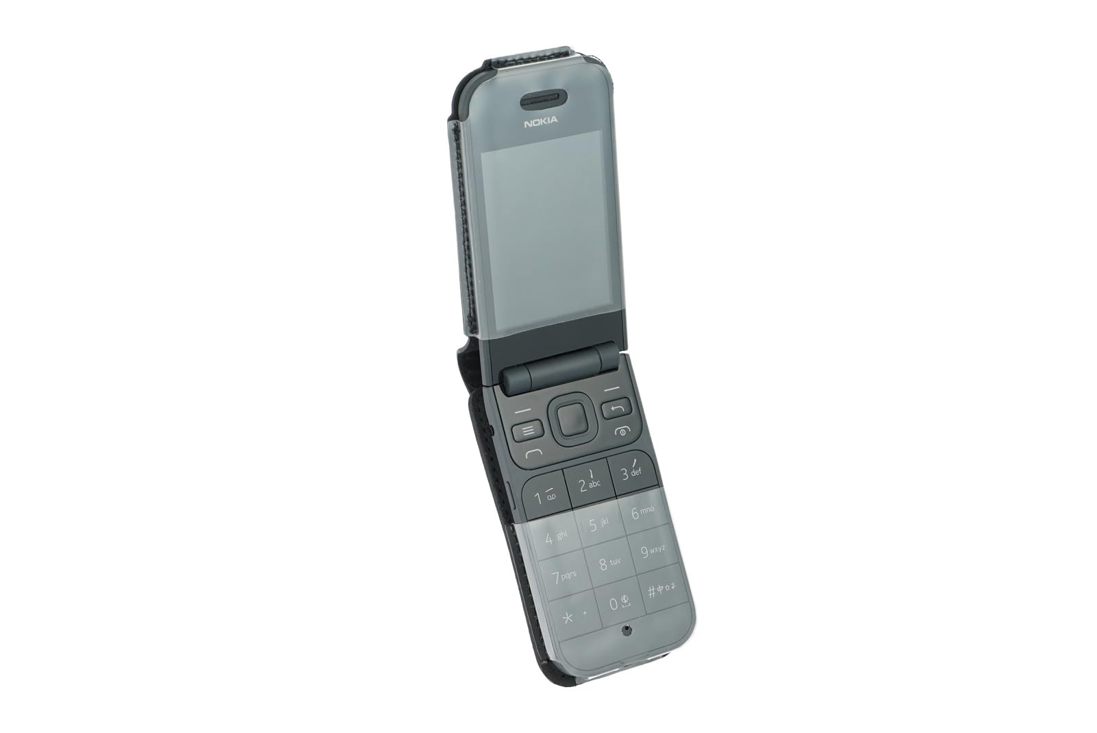 caseroxx Leather-Case with belt clip compatible with Nokia 2720 Flip made from genuine leather, Pouch with belt clip and viewing window in black