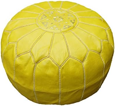 POUFATI Moroccan Leather Pouf Ottoman Unstuffed, Yellow