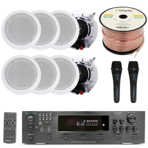 Home Stereo System Kit - 6 Channel 6000 W Bluetooth Amplifier w/ 8 Qty of 6.5