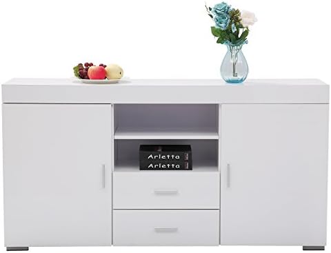 GTM Sideboard Table Cabinet Cupboard Dining Buffet 2 Doors /2 Drawers Living Room Furniture (White)