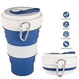 CREATELIFE Collapsible Travel Cup - Multifunctional Silicone Folding Camping Cup Sport Bottle with Lids - Expandable Scald-Proof Drinking Cup - BPA Free, Portable Bottle (Blue)