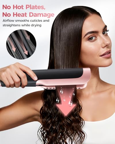 2 in 1 Air Hair Straightener and Dryer – Dry and Wet Hair Irons, No Heating Plate/No Heat Damage, 110,000 RPM Brushless Motor, 4 Temperatures and 3 Speeds, 1300W