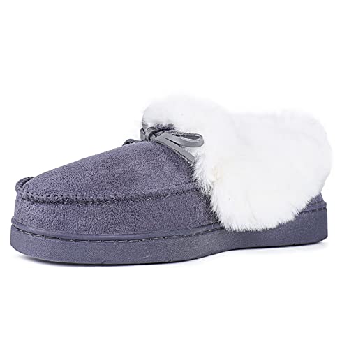 FANTURE Women's House Slippers Moccasins Slip On Micro Suede Faux
