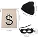 6 Pieces Robber Costume Set Include Canvas Dollar Sign Money Bags Eye Mask Knit Beanie Cap for Halloween Cosplay Burglar Theme Party