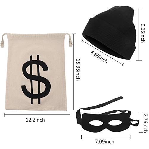 6 Pieces Robber Costume Set Include Canvas Dollar Sign Money Bags Bandit Eye Mask Knit Beanie Cap fo - //coolthings.us