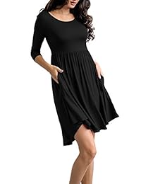 Traleubie - Mini vestido casual con mangas 3 4 plisado para mujer
