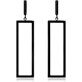 CLASSYZINT Black Metal Triangle Rectangle Circle Waterdrop Dangle Drop Earrings for Women
