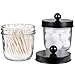 Mason Jar Bathroom Vanity Organizer - Farmhouse Decor Apothecary Jars Bathroom Accessories - Qtip Holder Dispenser Glass for Qtips,Cotton Swabs,Rounds,Flossers,Hair Band / 2-Pack (Black)