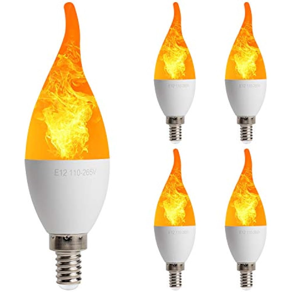 4 Pack LED Simulated Fire Flicker Flame Candelabra Light Bulb, E12 Base