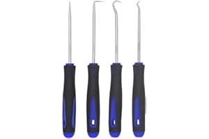 4-Piece Pick and Hook Set for Car Auto Oil Seal O-For Ring Gasket Puller Remover with Non-Slip Ergonomic Grip, Stainless Stee