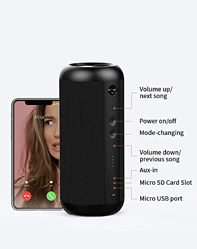 MIFA A8 Caixas de Som Portáteis Bluetooth, Alto-falante portátil IPX7 à prova d'água, 30W Bass, Emparelhamento estéreo sem fio, Mic embutido, Suporte Micro SD, AUX-in, micro-USB Charing, Preto