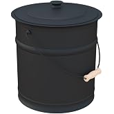 Plow &amp; Hearth 3 Gallon Black Large Ash Bucket with Lid and Wood Handle | 28 Gauge Galvanized Iron Metal | Double Bottom | Tool for Fireplaces Fire Pits Wood Burning Stoves (Black)