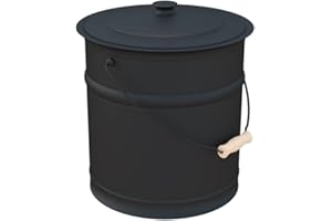 Double-Bottom Galvanized Steel Ash Bucket with Handle, in Black