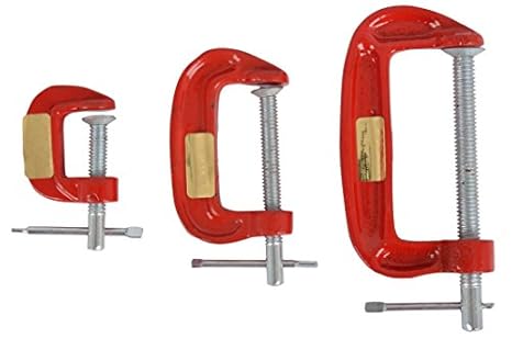 GLOBUS 904 Mini C or G Clamp Set (Pack of 3, Red and Silver)