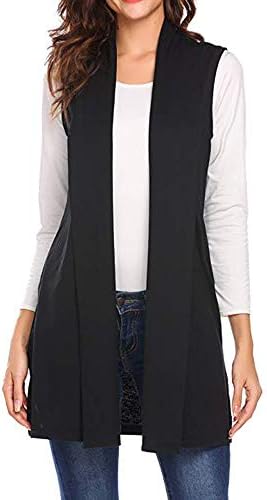 WEUIE Womens Jacket Women Tops Clearance Women Casual Sleeveless Cape Shawl Pocket Draped Open Front Cardigan Vest Coat