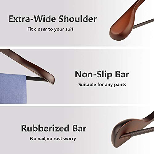 meqution Coat Hanger 8-Pack, Wood Hangers Trouser Hangers Extra Wide Shoulder Wooden Hangers for Heavy Coat, Sweater, Skirt, Suit, Pants, Retro Finish (Walnut Finish)