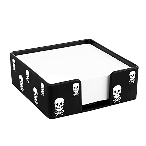 Zodaca [Skull Pattern] Soft Touch Desktop Square Memo Pad Note Holder 4 x 4 inch, 340 Sheets Capacity, Black with White Skull