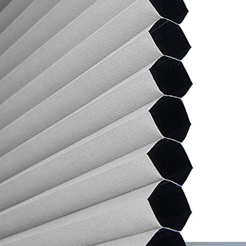 Allesin Cellular Honeycomb Blinds White Dark Gray Blackout 46" W x 48" H Single Cell Pleated Shade Cordless Easy Lift Room Darkening Inside & Outside Mount for Windows