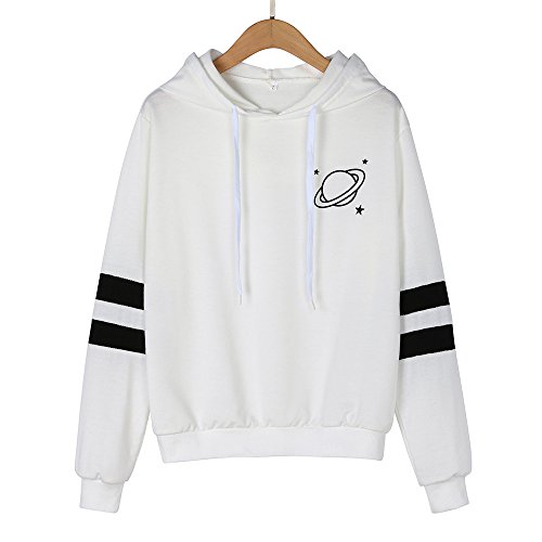 HIRIRI Women Print Blouse Striped Loose Sweatshirt Teen Girls Casual Long Sleeve Tops Hoodies White - Thumbnail 2