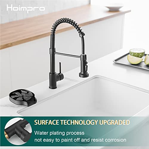 Hoimpro Matte Black Spring Kitchen Faucet with Pull Down Sprayer, Rv