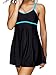Zando Vintage Colorblock One Piece Swimsuits Tummy Control Swimwear Adjustable Straps Bathing Suit Swimdress for Women Cute Black Blue XL (US Size 10-12)