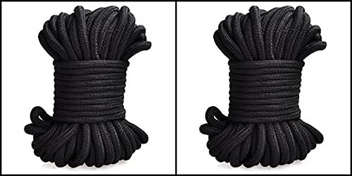 All-Purpose Black Soft Cotton Rope, 32 feet 10 meters length braided - knot type Ropes (Pack of 2)