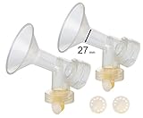 2X One-Piece Large 27 mm Breastshield w/Valve, Membrane for Medela Pumps; Can Replace PersonalFit Shield & Connector; Simple Wishes Bra & Medela Quick Clean Micro Steam Bag Compatible;Made by Maymom