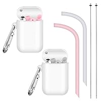 Reusable Silicone Collapsible Straws, 2 Pack Food-Grade Folding Drinking Straw Keychain Portable Set with Carrying Case and Cleaning Brush