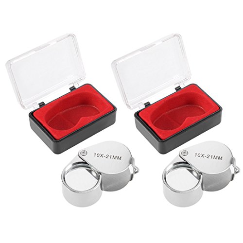 uxcell Mini Microscope Jewelers Eye Loupe Magnifier Magnifying Glass Powerful Doublet, Chrome Plated, Round Body Jewelry Loupe, 10 X 21 mm,2pcs, Silver