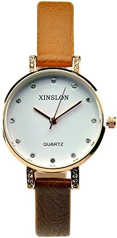 Women's Crystal Gold Dial Fashion Leather Watch Brown Strap