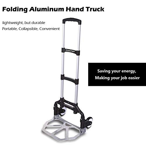 Voluker Portable Heavy Duty Aluminum Folding Hand Truck and Dolly Two-Wheel Luggage Cart (150 LB)