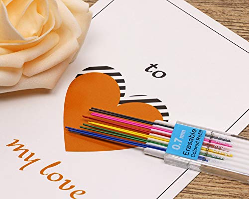 Tupalizy Erasable Colored Leads for Drawing Sketching Writing Taking Notes Adult Coloring Mechanical Pencil Refill for Teachers Students Artists Home School Office Art Project (0.7mm,6 Colors,120PCS)