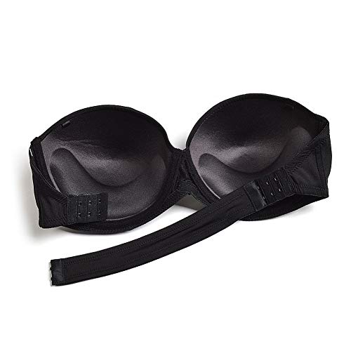 Strapless Bra with Clear Back Invisible Strap Push Up Padded Underwire Backless Halter Bralette 32D, Black